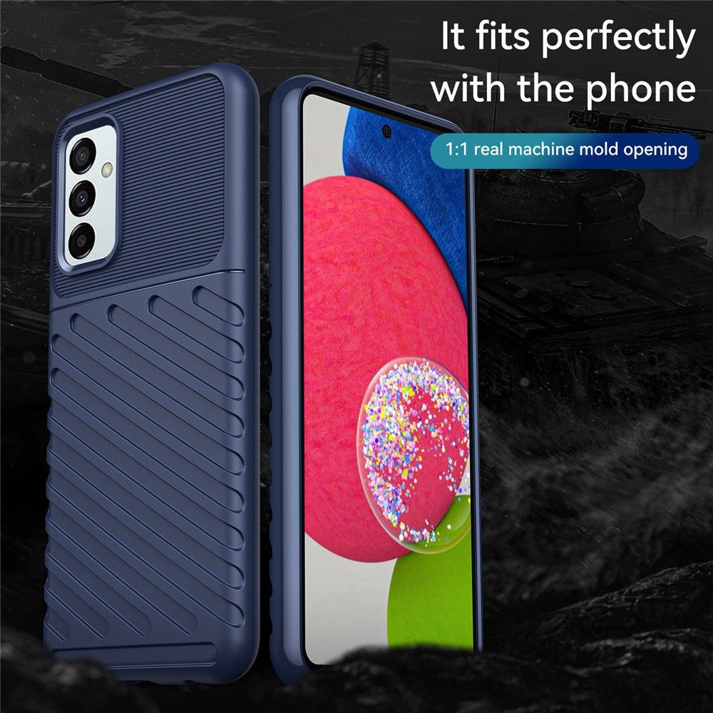 For Samsung Galaxy M23 5G/F23 5G Thunder Series Twill Texture Shockproof TPU Cover Non-Slip Protective Phone Case - Navy Blue