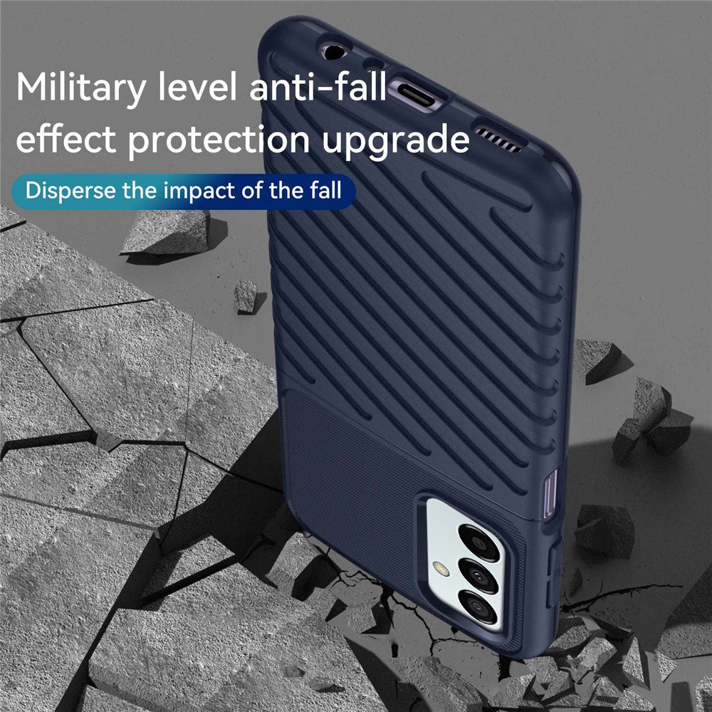 For Samsung Galaxy M23 5G/F23 5G Thunder Series Twill Texture Shockproof TPU Cover Non-Slip Protective Phone Case - Navy Blue