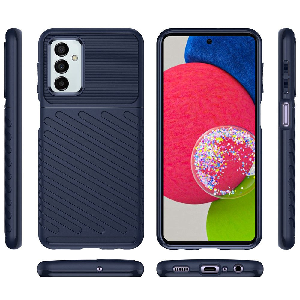For Samsung Galaxy M23 5G/F23 5G Thunder Series Twill Texture Shockproof TPU Cover Non-Slip Protective Phone Case - Navy Blue