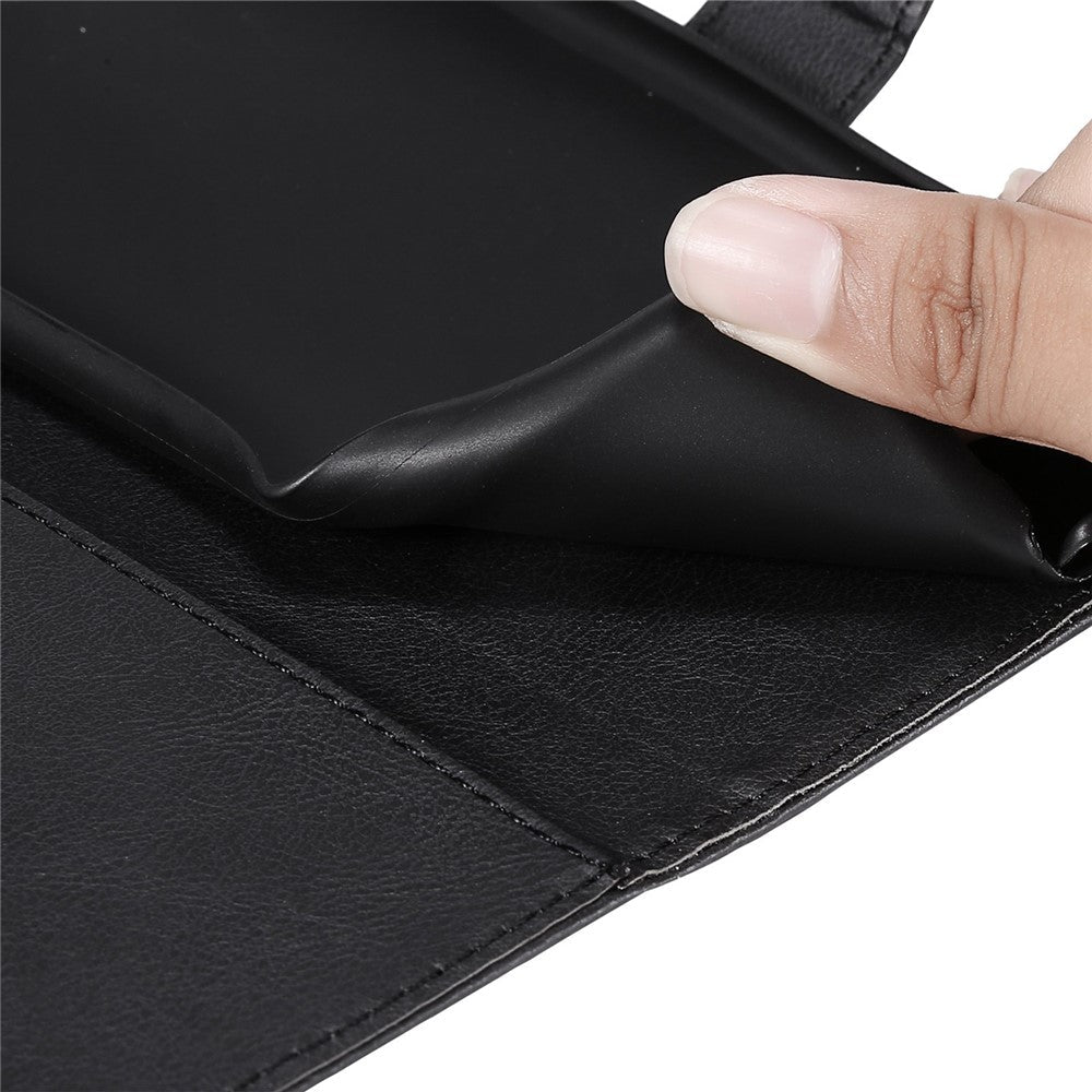 For Samsung Galaxy M33 5G (Global) Case Solid Color Leather Mobile Cover Wallet Stand with Strap - Black
