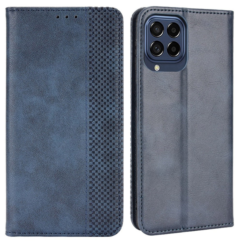 Auto-Absorbed Phone Cover for Samsung Galaxy M53 5G, Retro Surface Anti-Fall Wallet Stand Leather Mobile Phone Accessory - Blue