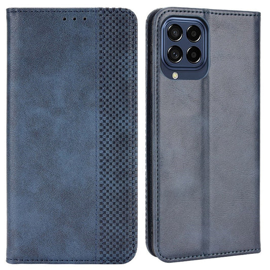 Auto-Absorbed Phone Cover for Samsung Galaxy M53 5G, Retro Surface Anti-Fall Wallet Stand Leather Mobile Phone Accessory - Blue