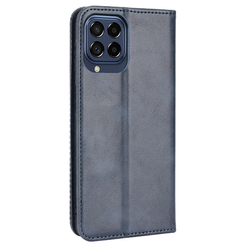 Auto-Absorbed Phone Cover for Samsung Galaxy M53 5G, Retro Surface Anti-Fall Wallet Stand Leather Mobile Phone Accessory - Blue