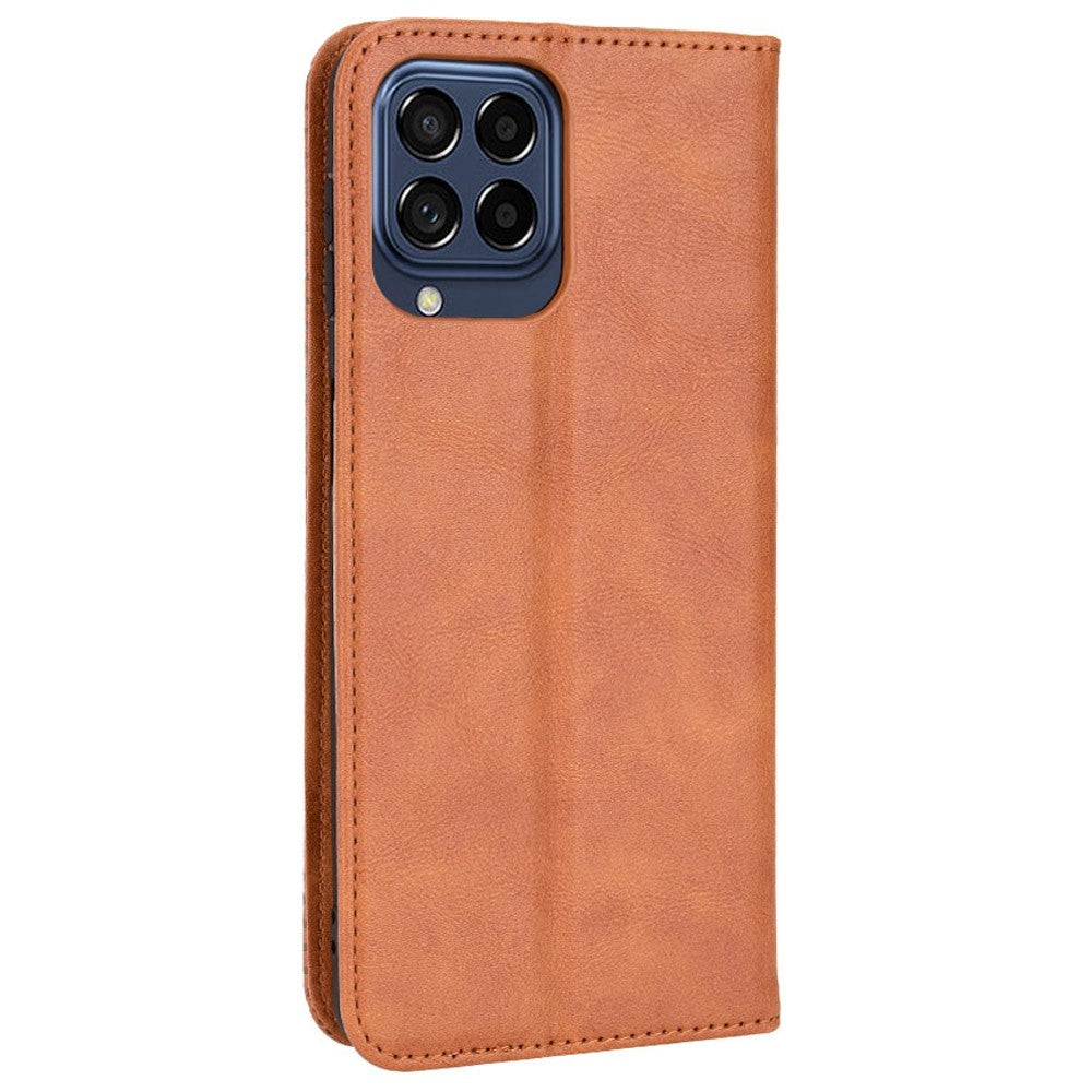 Auto-Absorbed Phone Cover for Samsung Galaxy M53 5G, Retro Surface Anti-Fall Wallet Stand Leather Mobile Phone Accessory - Brown