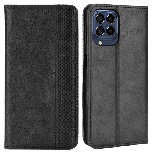 Auto-Absorbed Phone Cover for Samsung Galaxy M53 5G, Retro Surface Anti-Fall Wallet Stand Leather Mobile Phone Accessory - Black