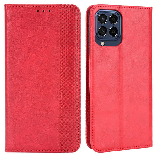 Auto-Absorbed Phone Cover for Samsung Galaxy M53 5G, Retro Surface Anti-Fall Wallet Stand Leather Mobile Phone Accessory - Red