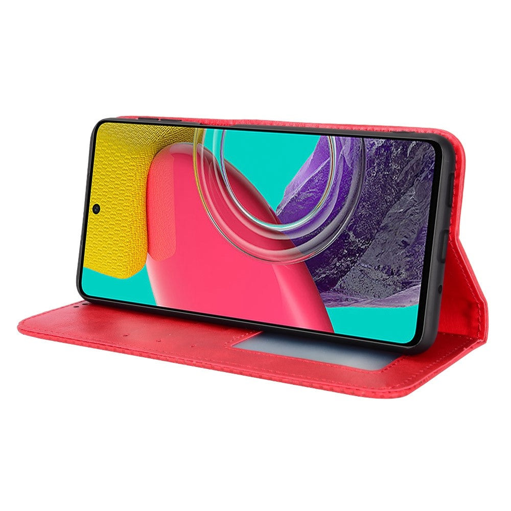 Auto-Absorbed Phone Cover for Samsung Galaxy M53 5G, Retro Surface Anti-Fall Wallet Stand Leather Mobile Phone Accessory - Red