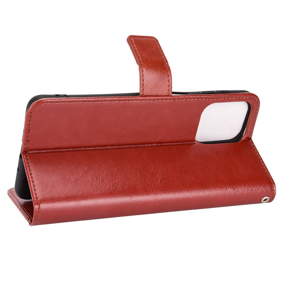 Stand Design Phone Case for Samsung Galaxy M53 5G, Crazy Horse Texture PU Leather Magnetic Phone Cover with Strap - Brown