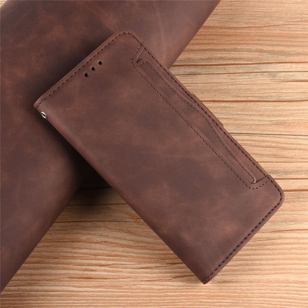 For Samsung Galaxy M33 5G (Global Version) Flip Wallet Case PU Leather Multiple Card Slots Stand Magnetic Closure Shockproof Folio Cover - Brown