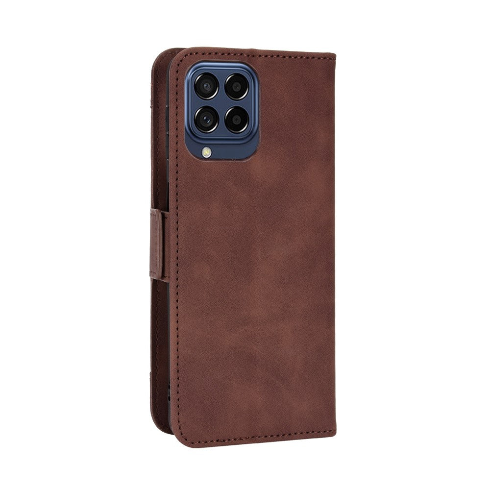 For Samsung Galaxy M33 5G (Global Version) Flip Wallet Case PU Leather Multiple Card Slots Stand Magnetic Closure Shockproof Folio Cover - Brown