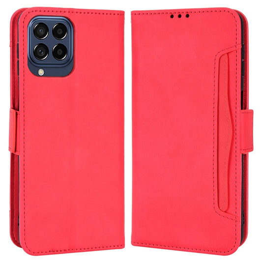 For Samsung Galaxy M33 5G (Global Version) Flip Wallet Case PU Leather Multiple Card Slots Stand Magnetic Closure Shockproof Folio Cover - Red
