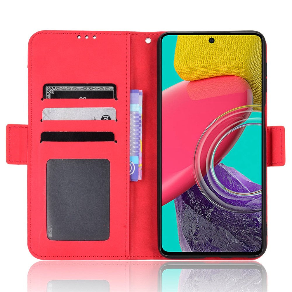 For Samsung Galaxy M33 5G (Global Version) Flip Wallet Case PU Leather Multiple Card Slots Stand Magnetic Closure Shockproof Folio Cover - Red