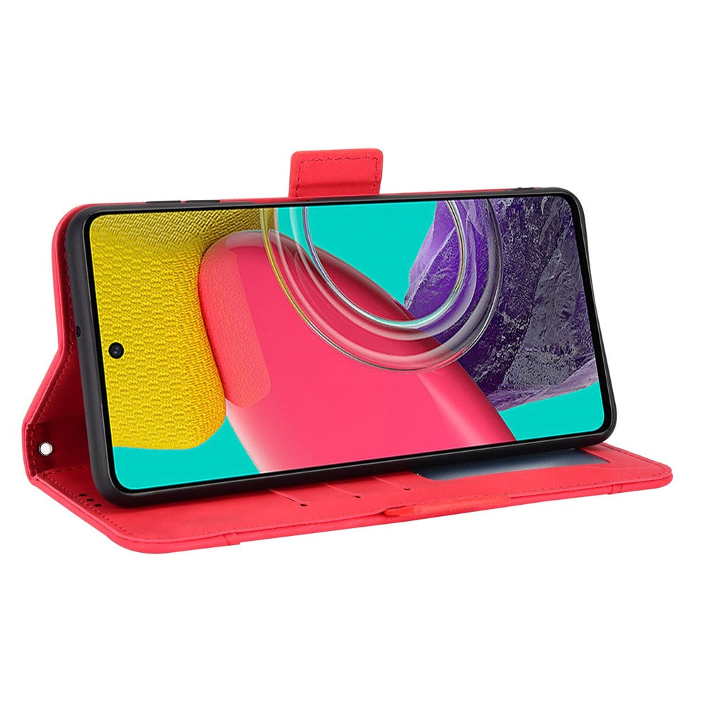 For Samsung Galaxy M33 5G (Global Version) Flip Wallet Case PU Leather Multiple Card Slots Stand Magnetic Closure Shockproof Folio Cover - Red
