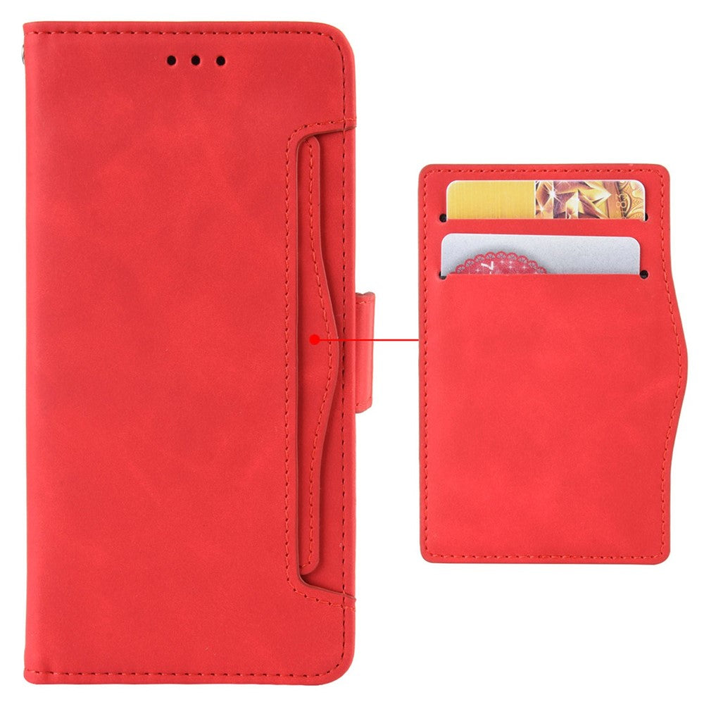 For Samsung Galaxy M33 5G (Global Version) Flip Wallet Case PU Leather Multiple Card Slots Stand Magnetic Closure Shockproof Folio Cover - Red