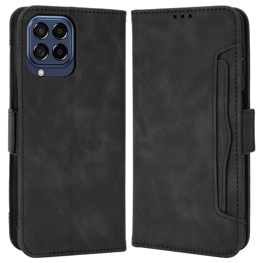 For Samsung Galaxy M33 5G (Global Version) Flip Wallet Case PU Leather Multiple Card Slots Stand Magnetic Closure Shockproof Folio Cover - Black