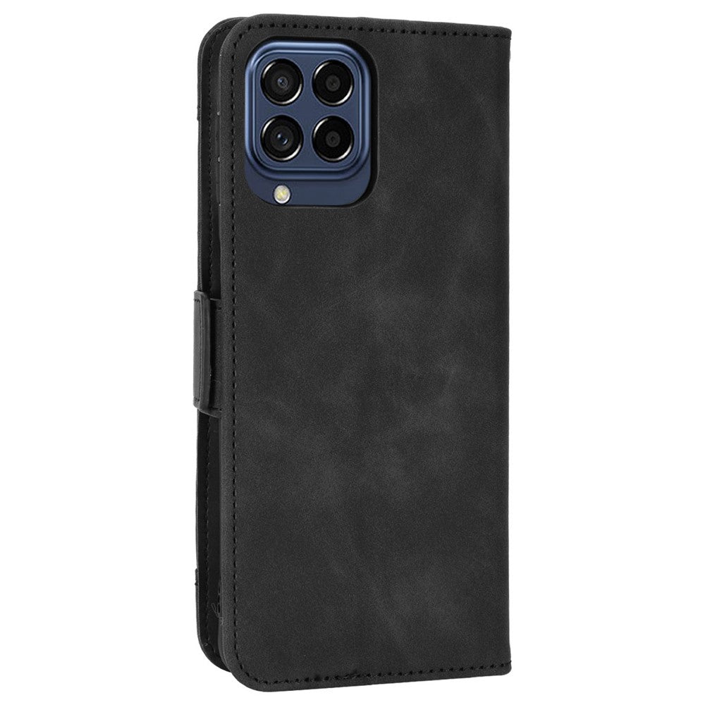 For Samsung Galaxy M33 5G (Global Version) Flip Wallet Case PU Leather Multiple Card Slots Stand Magnetic Closure Shockproof Folio Cover - Black