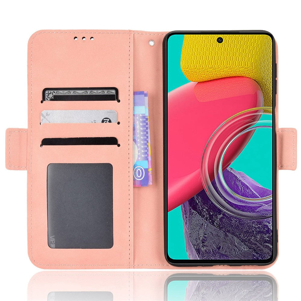For Samsung Galaxy M33 5G (Global Version) Flip Wallet Case PU Leather Multiple Card Slots Stand Magnetic Closure Shockproof Folio Cover - Pink