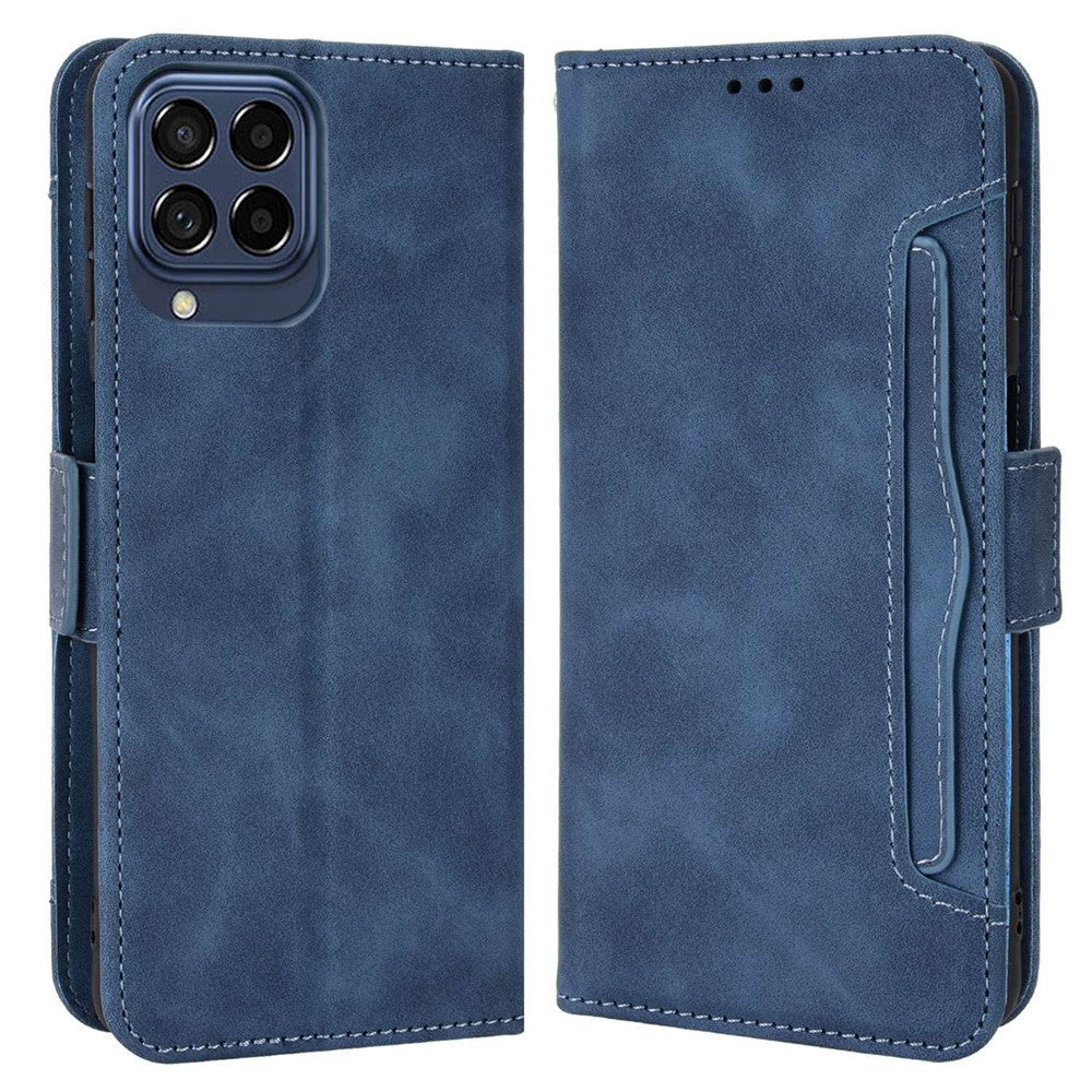 For Samsung Galaxy M33 5G (Global Version) Flip Wallet Case PU Leather Multiple Card Slots Stand Magnetic Closure Shockproof Folio Cover - Blue