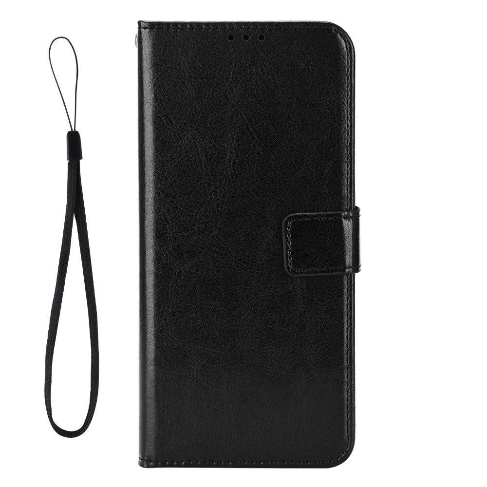 For Samsung Galaxy M33 5G (Global Version) Crazy Horse Texture Wallet Flip Cover PU Leather TPU Inner Shell Magnetic Closure Stand Function Folio Case with Strap - Black