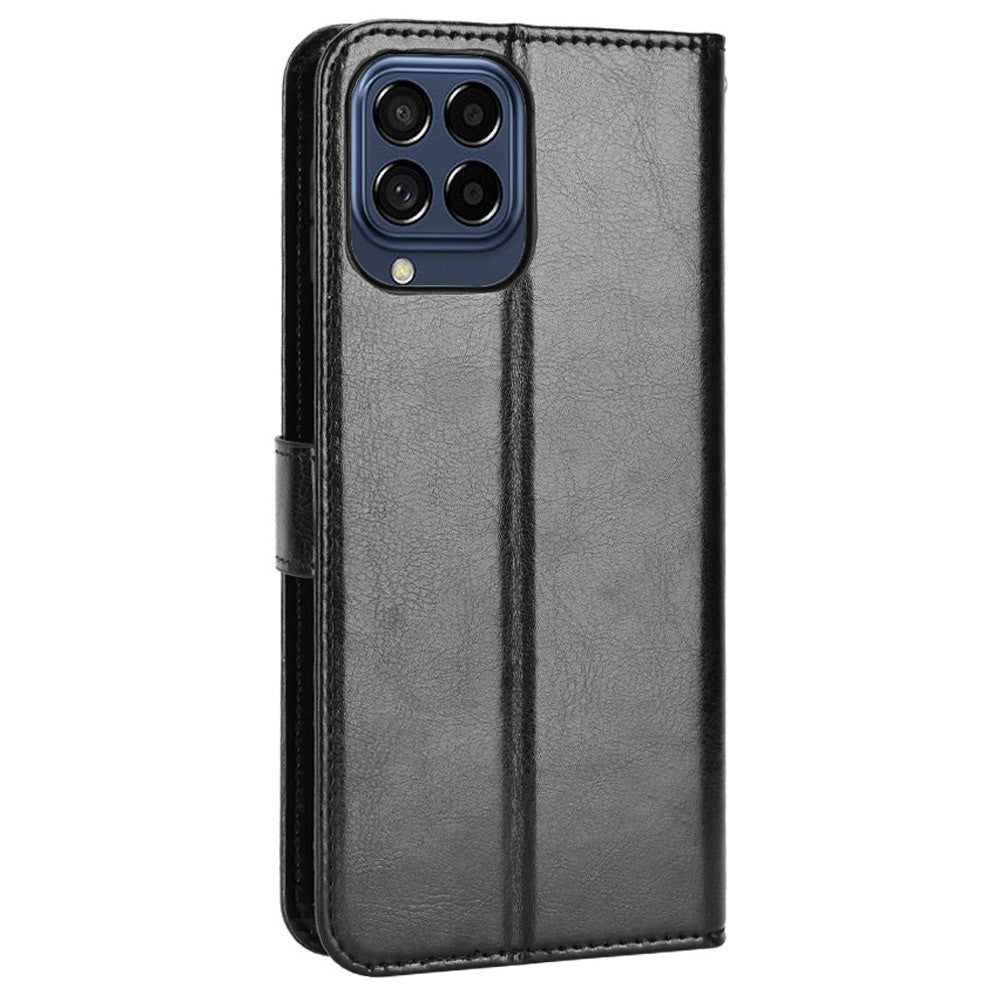 For Samsung Galaxy M33 5G (Global Version) Crazy Horse Texture Wallet Flip Cover PU Leather TPU Inner Shell Magnetic Closure Stand Function Folio Case with Strap - Black