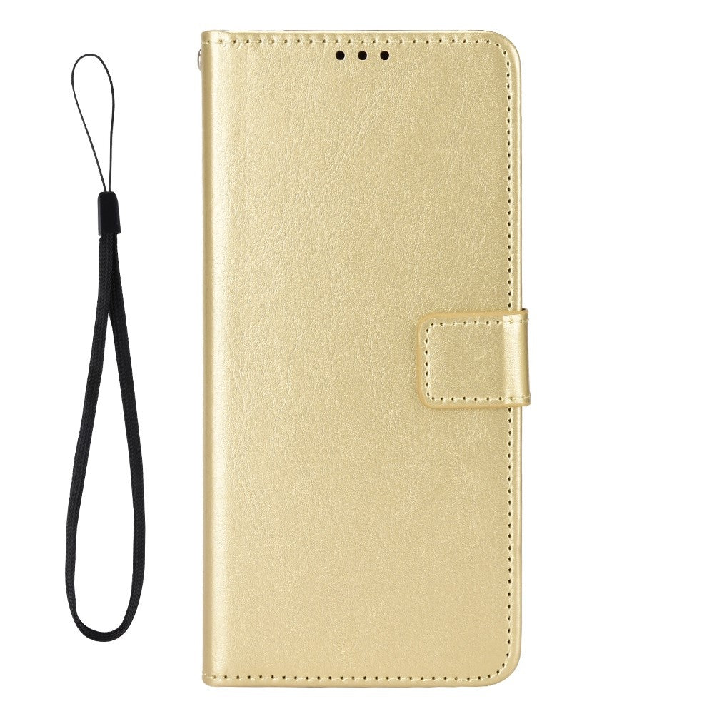 For Samsung Galaxy M33 5G (Global Version) Crazy Horse Texture Wallet Flip Cover PU Leather TPU Inner Shell Magnetic Closure Stand Function Folio Case with Strap - Gold