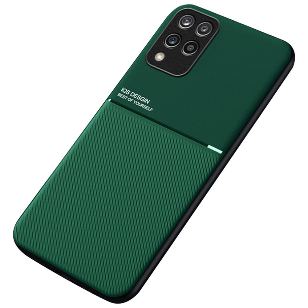 For Samsung Galaxy M33 5G (Global Version) Shockproof Phone Case Wear-resistant Precise Cutout PU Leather + TPU Imprinted Cell Phone Cover with Built-in Magnetic Metal Sheet - Green