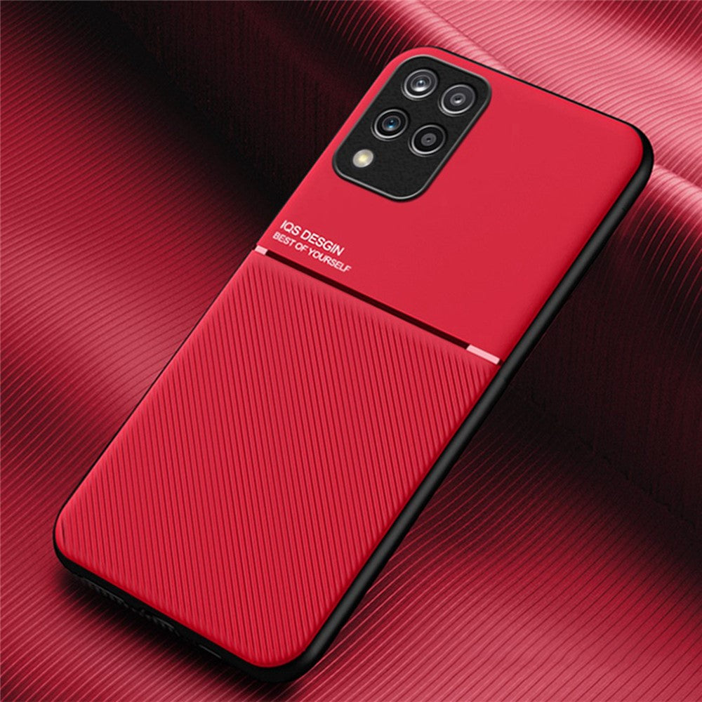 For Samsung Galaxy M33 5G (Global Version) Shockproof Phone Case Wear-resistant Precise Cutout PU Leather + TPU Imprinted Cell Phone Cover with Built-in Magnetic Metal Sheet - Red