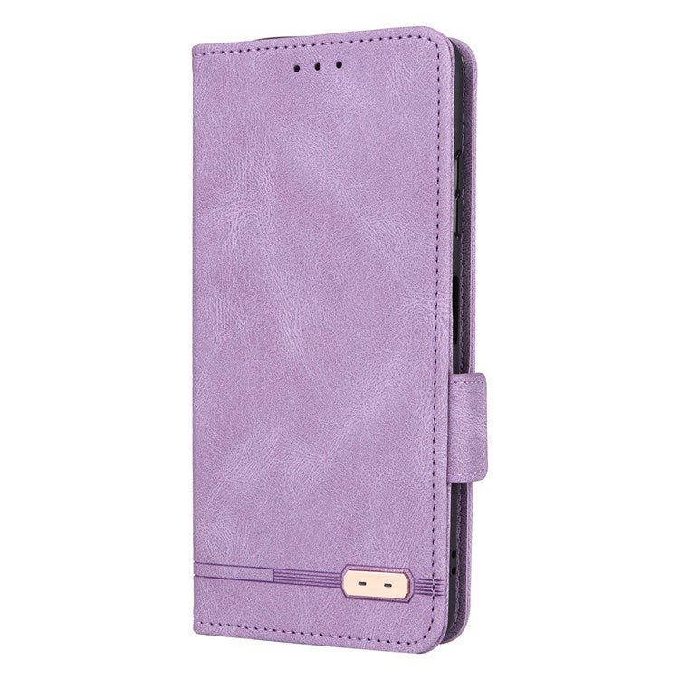 For Samsung Galaxy A22 5G (EU Version) Anti-scratch PU Leather Phone Case Hardware Design Smartphone Cover with Wallet Stand - Purple