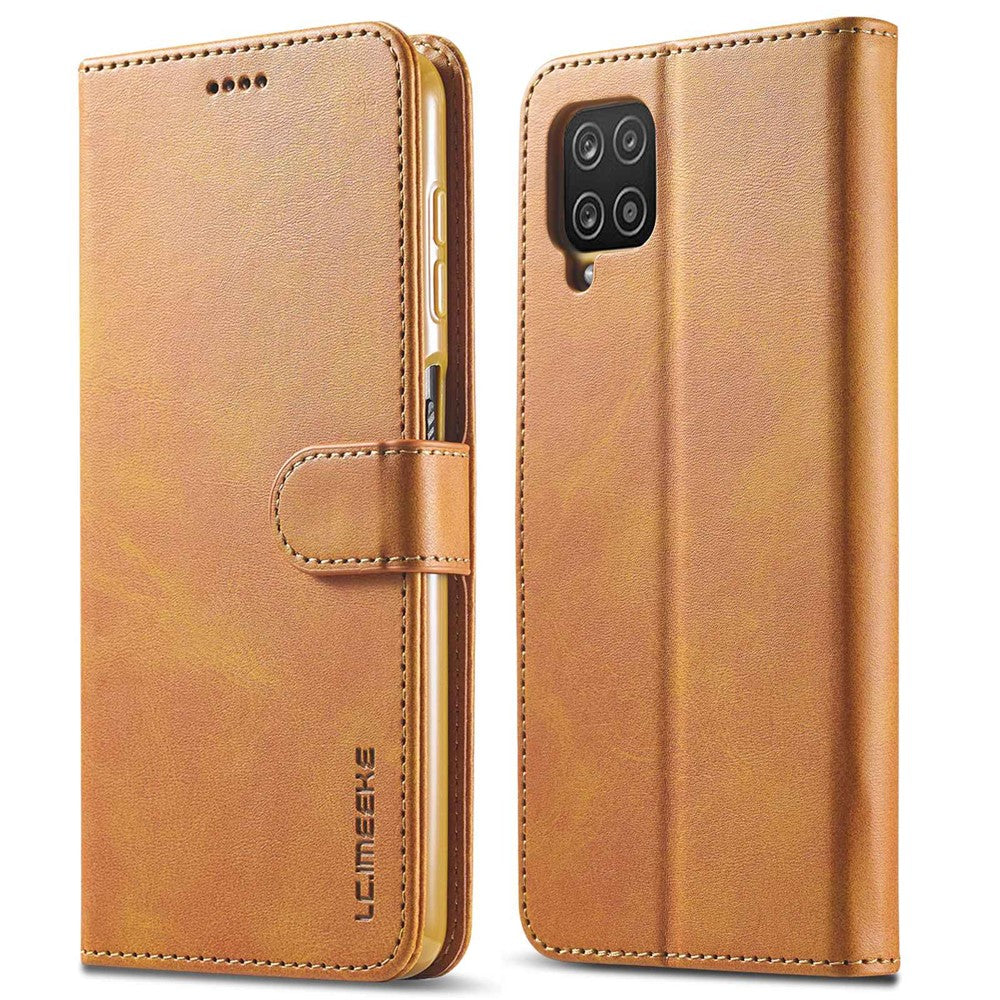 LC.IMEEKE Flip Phone Cover for Samsung Galaxy M53 5G, PU Leather TPU Shockproof Shell Folding Stand Folio Case - Light Brown