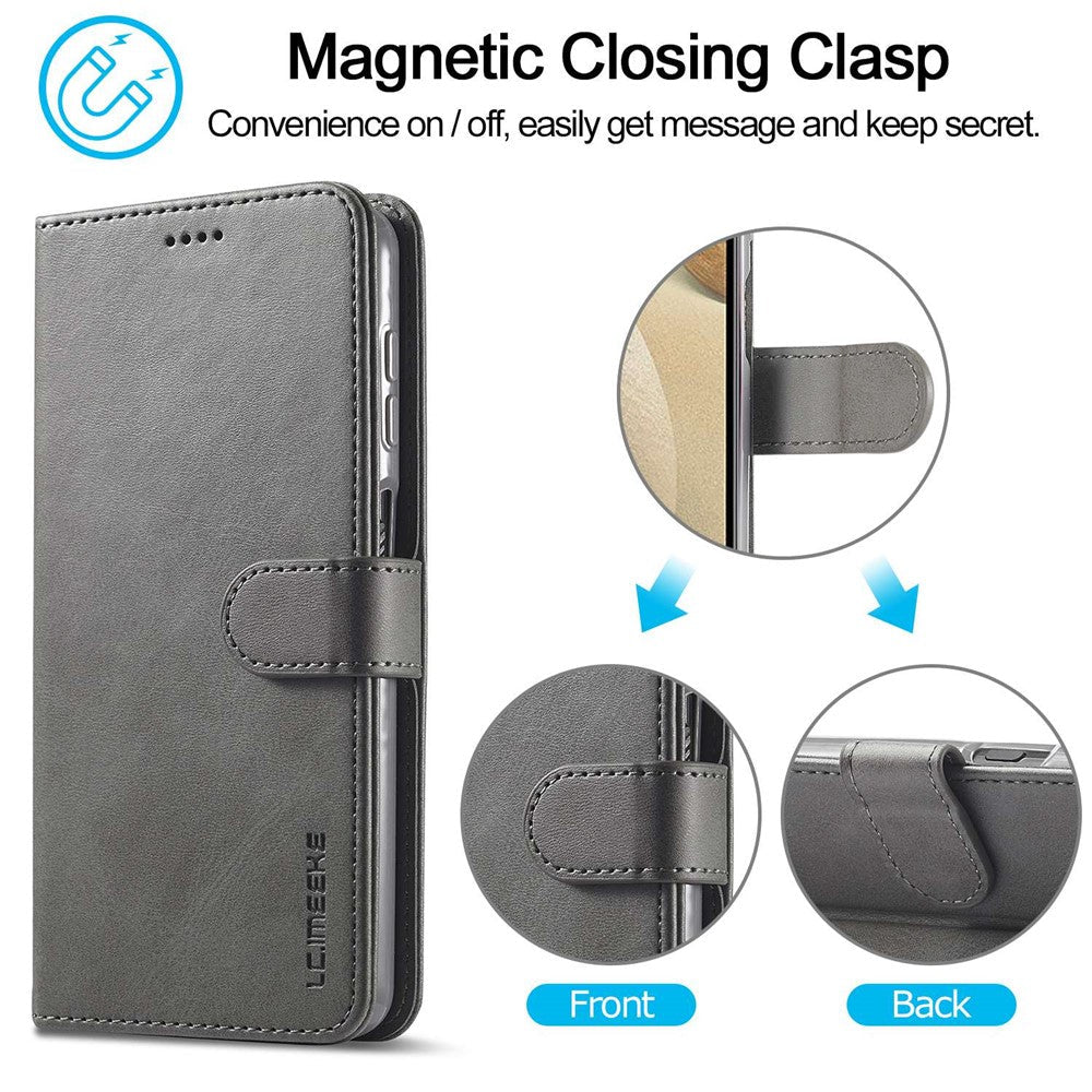 LC.IMEEKE Flip Phone Cover for Samsung Galaxy M53 5G, PU Leather TPU Shockproof Shell Folding Stand Folio Case - Grey