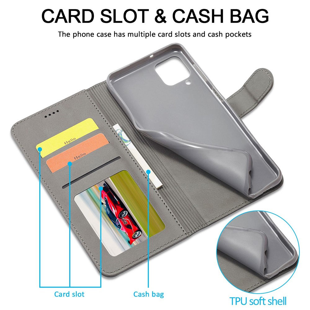 LC.IMEEKE Flip Phone Cover for Samsung Galaxy M53 5G, PU Leather TPU Shockproof Shell Folding Stand Folio Case - Grey