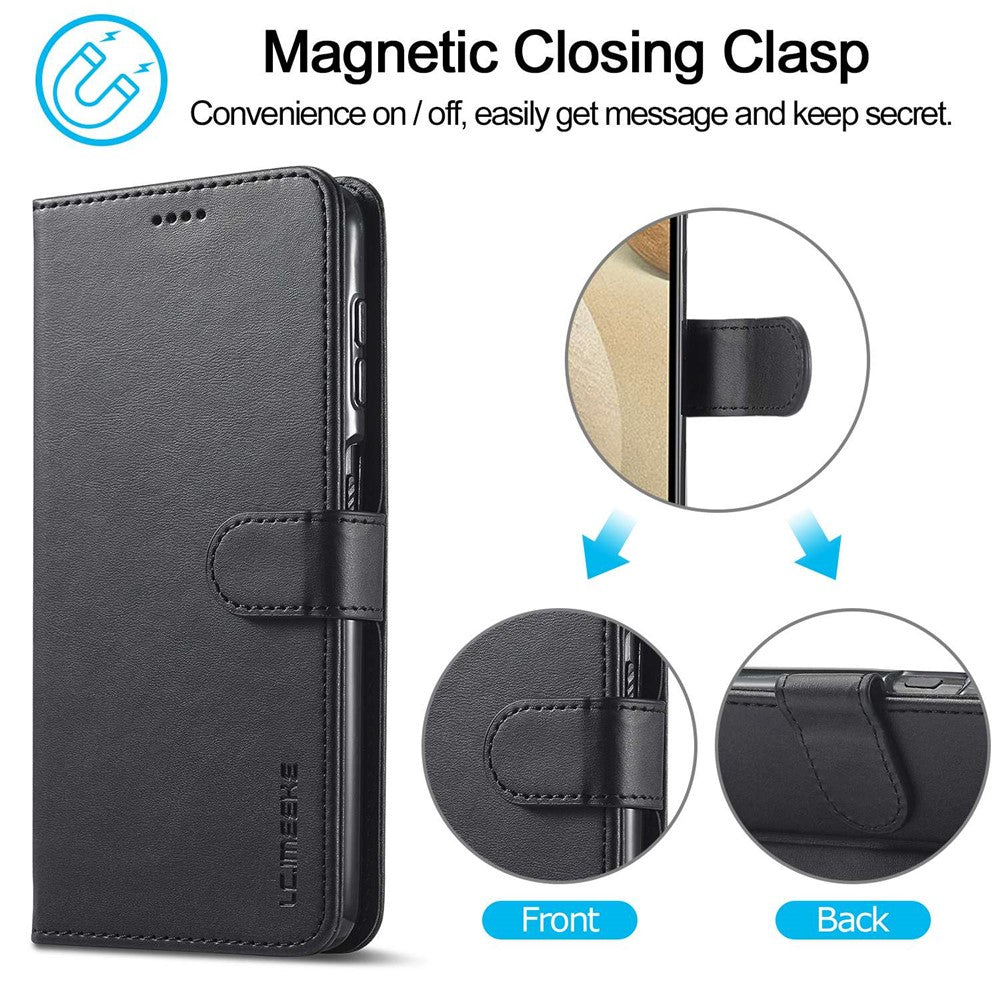 LC.IMEEKE Flip Phone Cover for Samsung Galaxy M53 5G, PU Leather TPU Shockproof Shell Folding Stand Folio Case - Black
