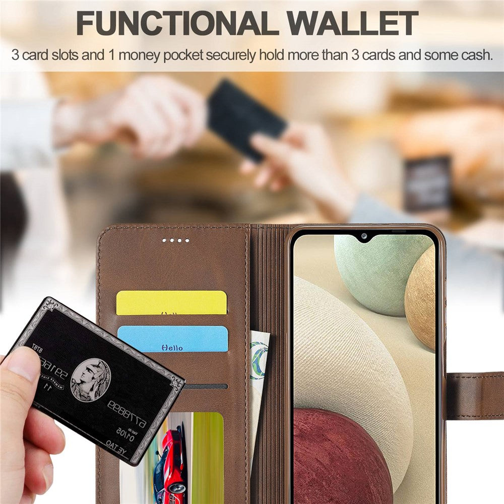 LC.IMEEKE Flip Phone Cover for Samsung Galaxy M53 5G, PU Leather TPU Shockproof Shell Folding Stand Folio Case - Brown