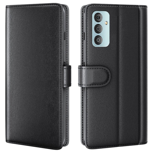 For Samsung Galaxy M23 5G / F23 5G Case Genuine Split Leather Phone Cover with Wallet Stand - Black