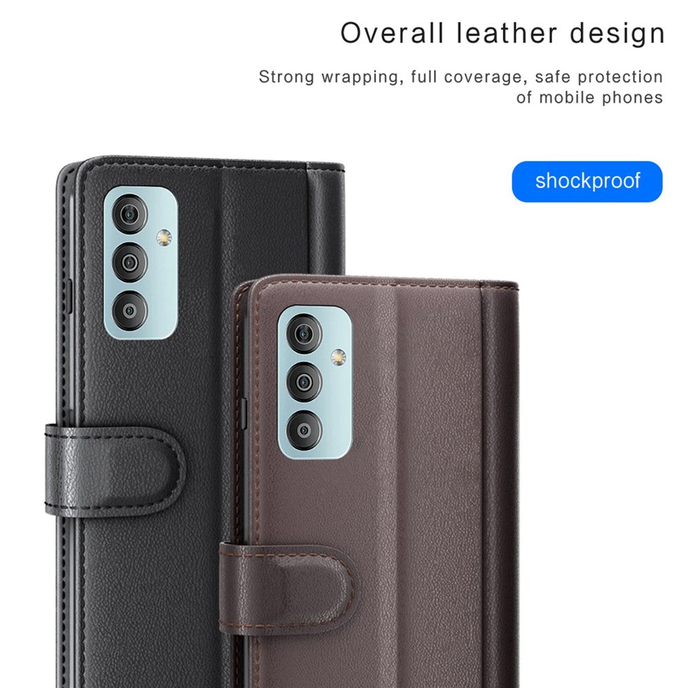 For Samsung Galaxy M23 5G / F23 5G Case Genuine Split Leather Phone Cover with Wallet Stand - Black