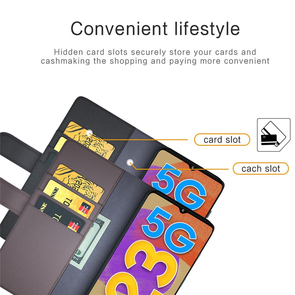 For Samsung Galaxy M23 5G / F23 5G Case Genuine Split Leather Phone Cover with Wallet Stand - Black