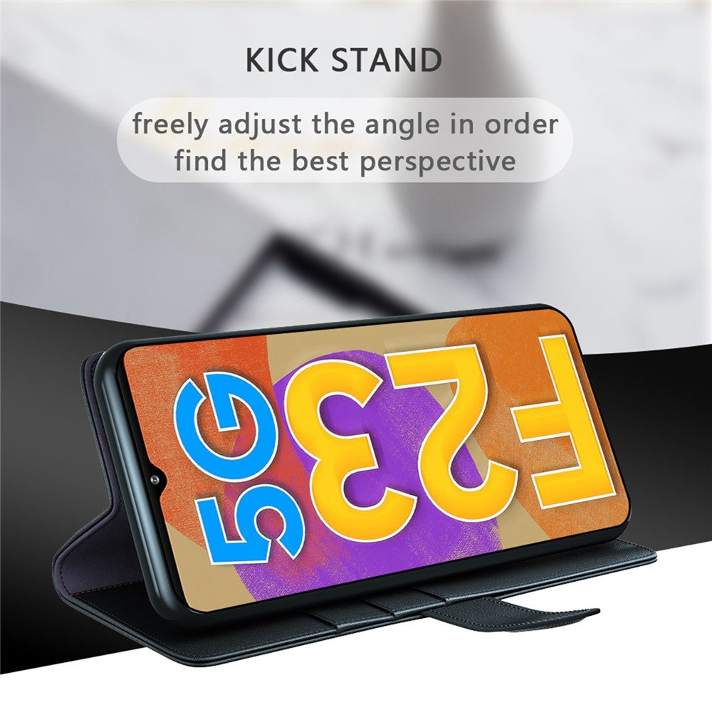 For Samsung Galaxy M23 5G / F23 5G Case Genuine Split Leather Phone Cover with Wallet Stand - Black