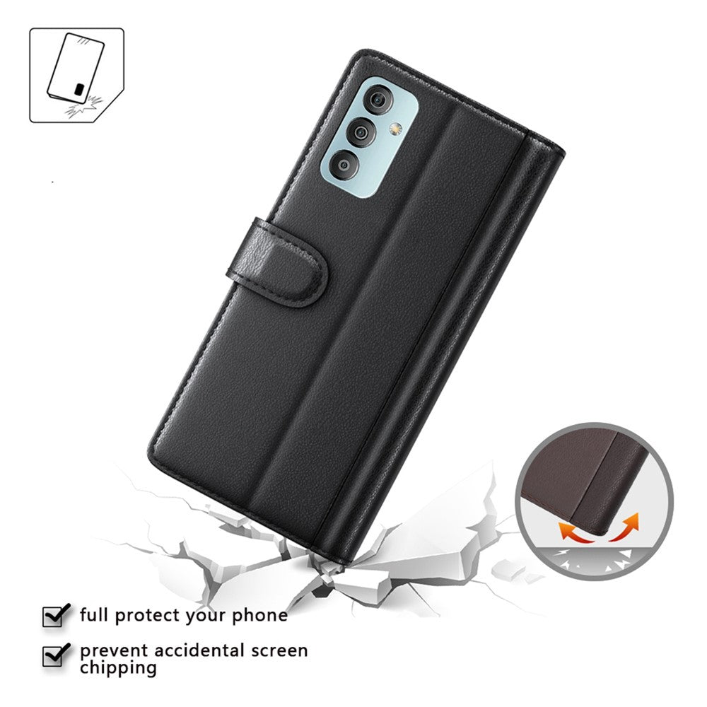 For Samsung Galaxy M23 5G / F23 5G Case Genuine Split Leather Phone Cover with Wallet Stand - Black