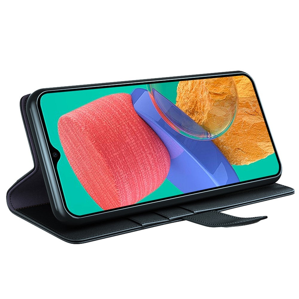 For Samsung Galaxy M33 5G (Global) Case Genuine Split Leather Phone Cover with Wallet Stand - Black