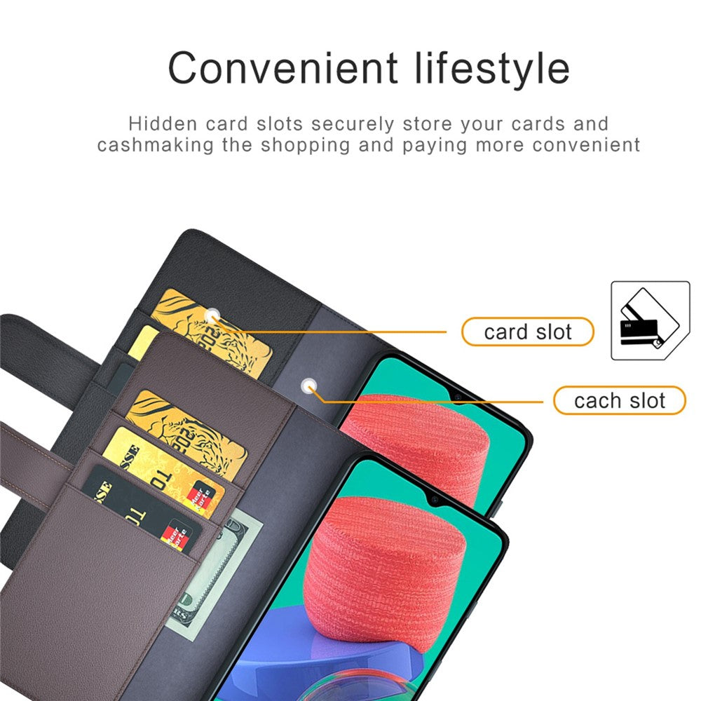 For Samsung Galaxy M33 5G (Global) Case Genuine Split Leather Phone Cover with Wallet Stand - Brown
