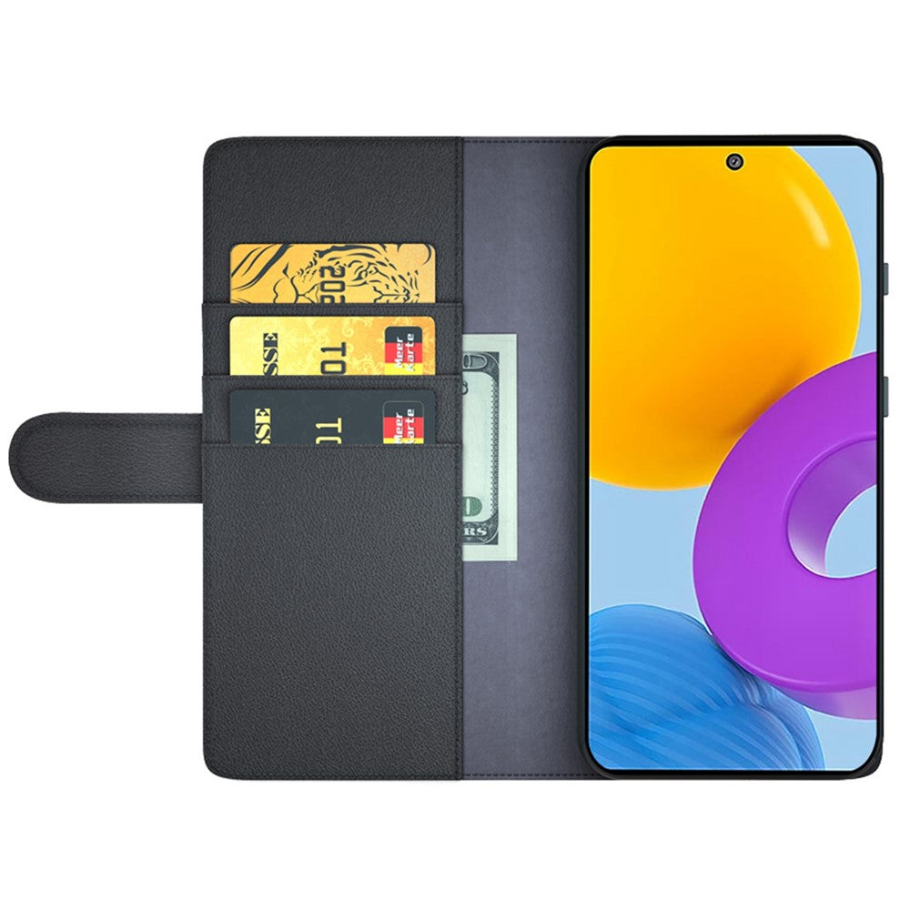 For Samsung Galaxy M52 5G Case Genuine Split Leather Phone Cover with Wallet Stand - Black