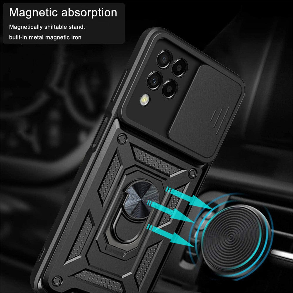 For Samsung Galaxy M53 5G Ring Kickstand Phone Case Soft TPU + Hard PC Hybrid Shockproof Protective Case with Camera Cover - Silver