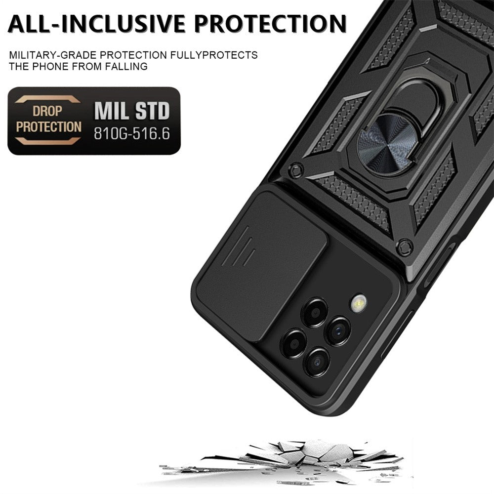 For Samsung Galaxy M53 5G Ring Kickstand Phone Case Soft TPU + Hard PC Hybrid Shockproof Protective Case with Camera Cover - Rose Gold