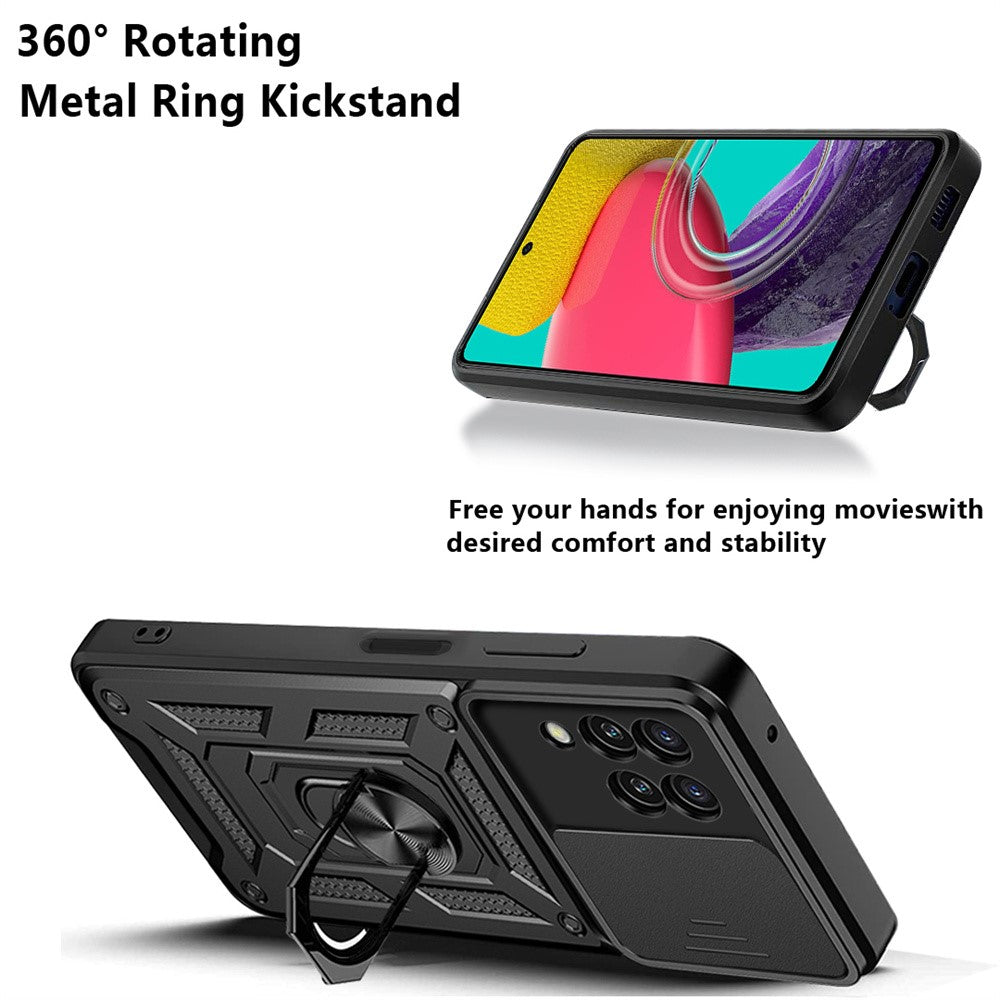 For Samsung Galaxy M53 5G Ring Kickstand Phone Case Soft TPU + Hard PC Hybrid Shockproof Protective Case with Camera Cover - Red
