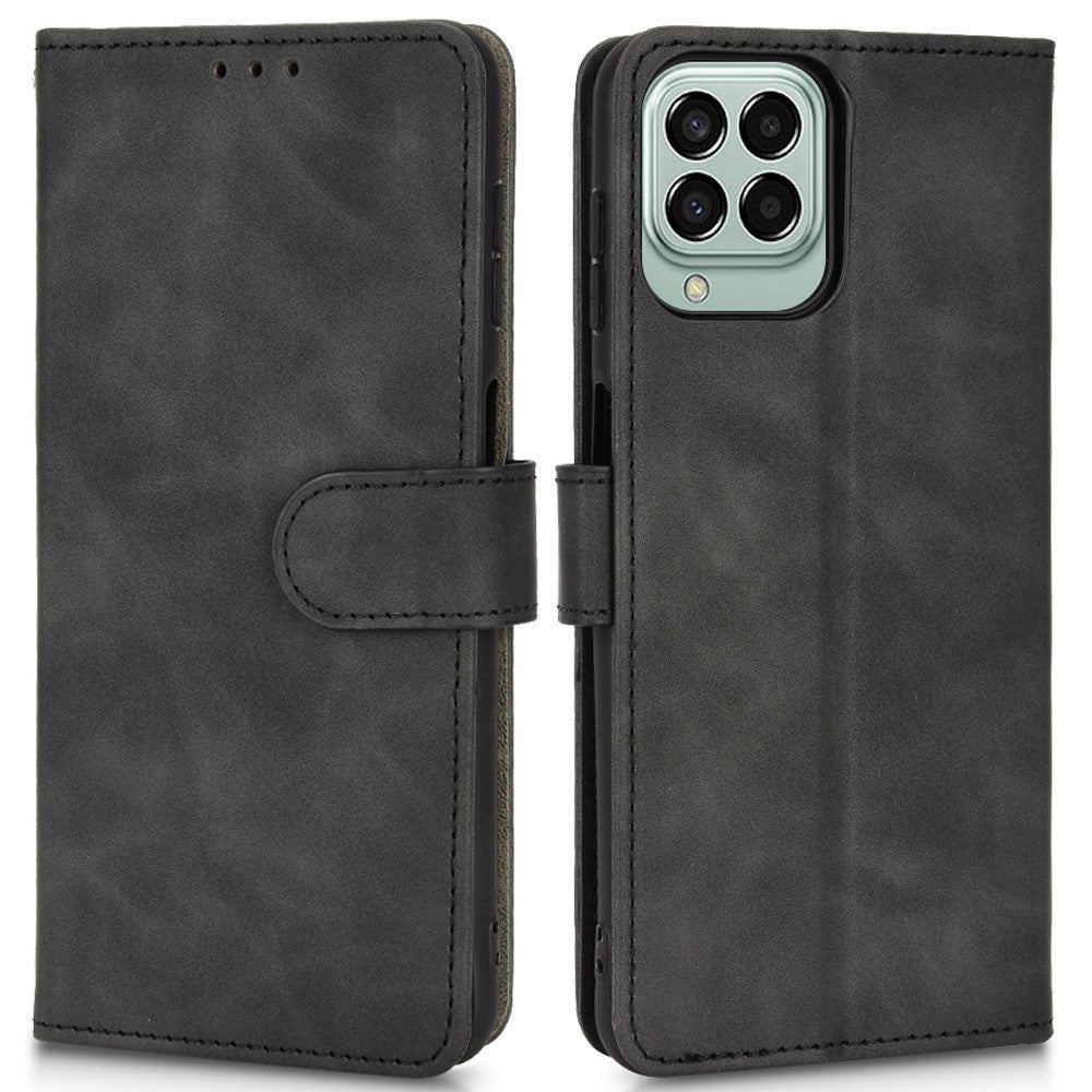 For Samsung Galaxy M33 5G (Global Version) PU Leather Wallet Case Stand Magnetic Closure Skin-touch Feeling Shockproof Flip Cover - Black