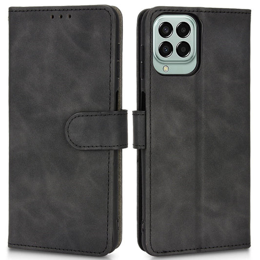 For Samsung Galaxy M33 5G (Global Version) PU Leather Wallet Case Stand Magnetic Closure Skin-touch Feeling Shockproof Flip Cover - Black