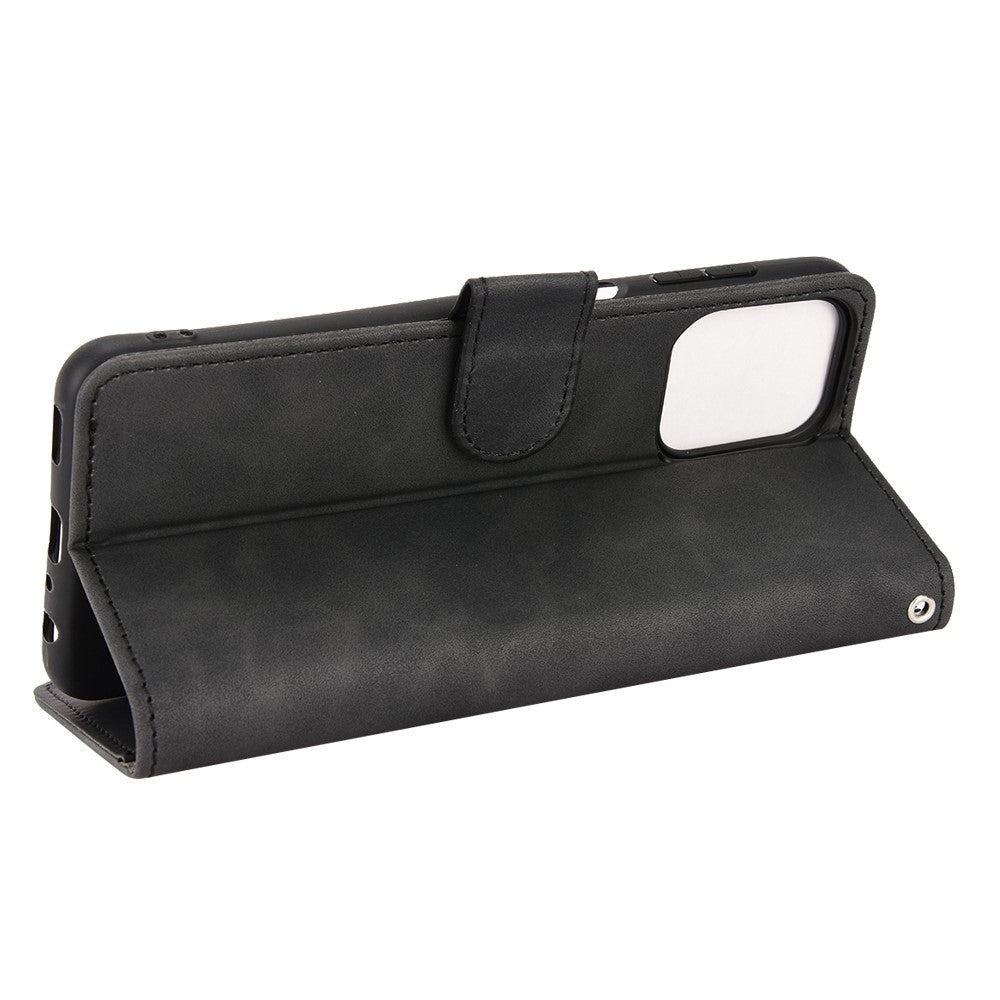 For Samsung Galaxy M33 5G (Global Version) PU Leather Wallet Case Stand Magnetic Closure Skin-touch Feeling Shockproof Flip Cover - Black