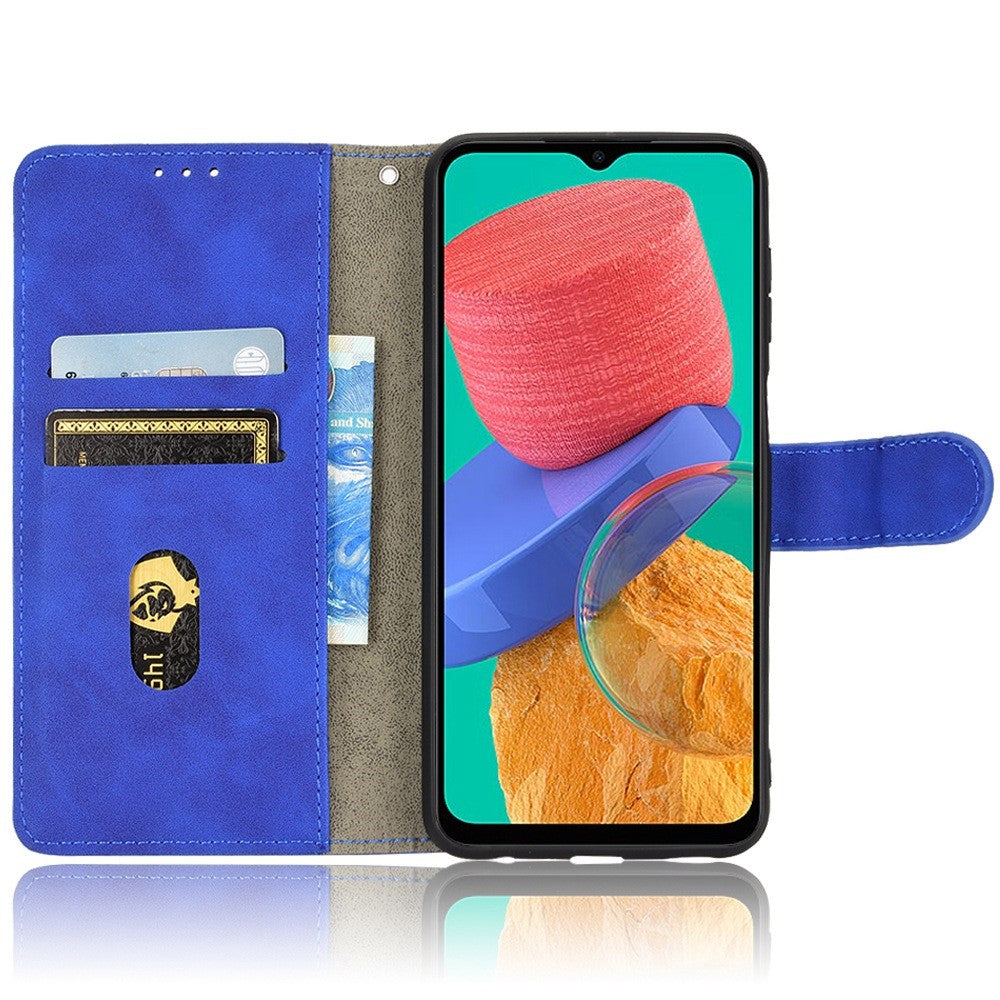 For Samsung Galaxy M33 5G (Global Version) PU Leather Wallet Case Stand Magnetic Closure Skin-touch Feeling Shockproof Flip Cover - Blue