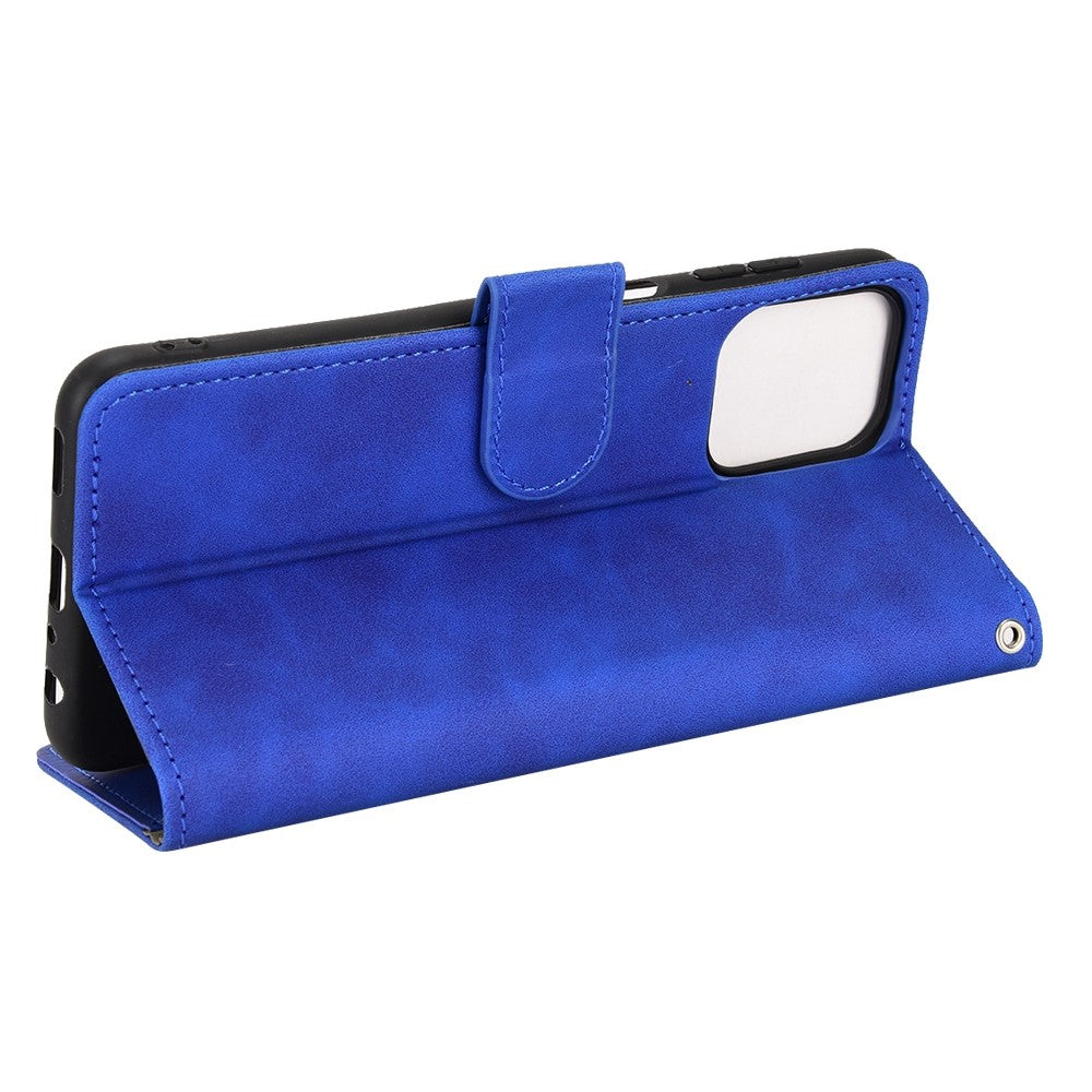 For Samsung Galaxy M33 5G (Global Version) PU Leather Wallet Case Stand Magnetic Closure Skin-touch Feeling Shockproof Flip Cover - Blue