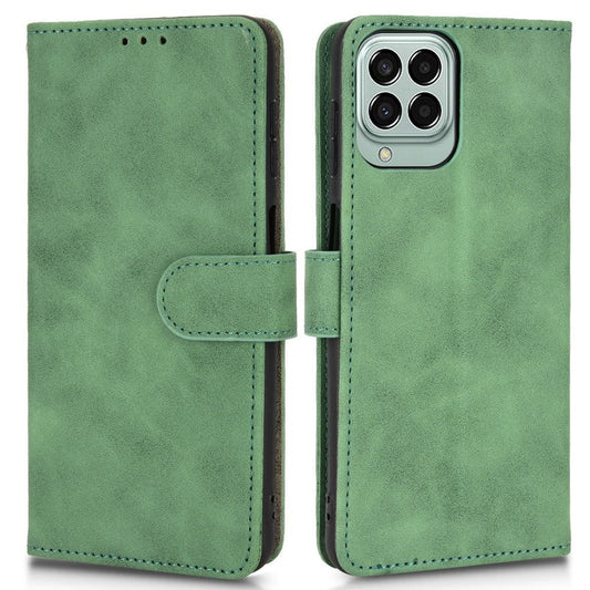 For Samsung Galaxy M33 5G (Global Version) PU Leather Wallet Case Stand Magnetic Closure Skin-touch Feeling Shockproof Flip Cover - Green